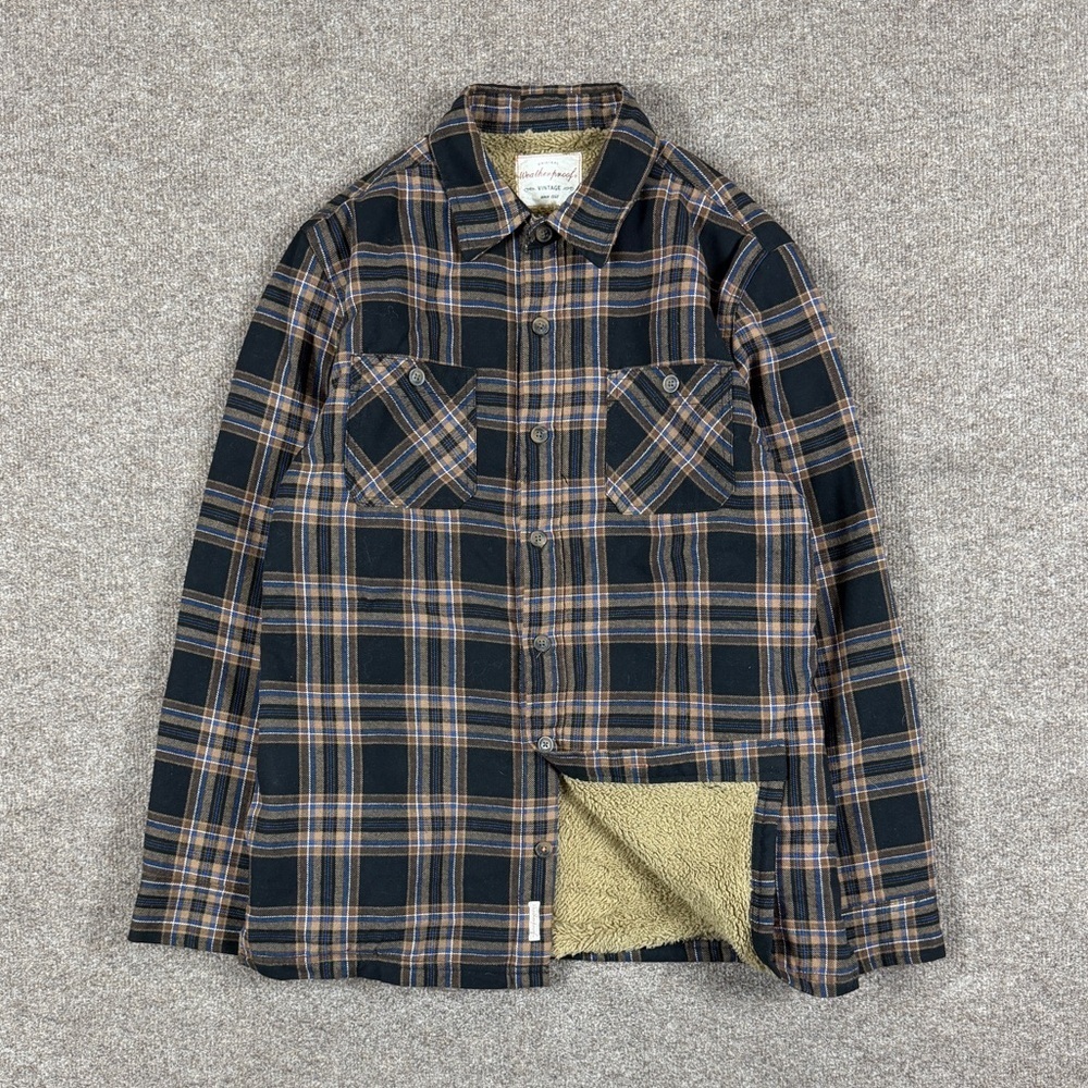 Weatherproof Plaid Fleece Sherpa Fur Lined Button Up Shirt Jacket Mens M Shacket
